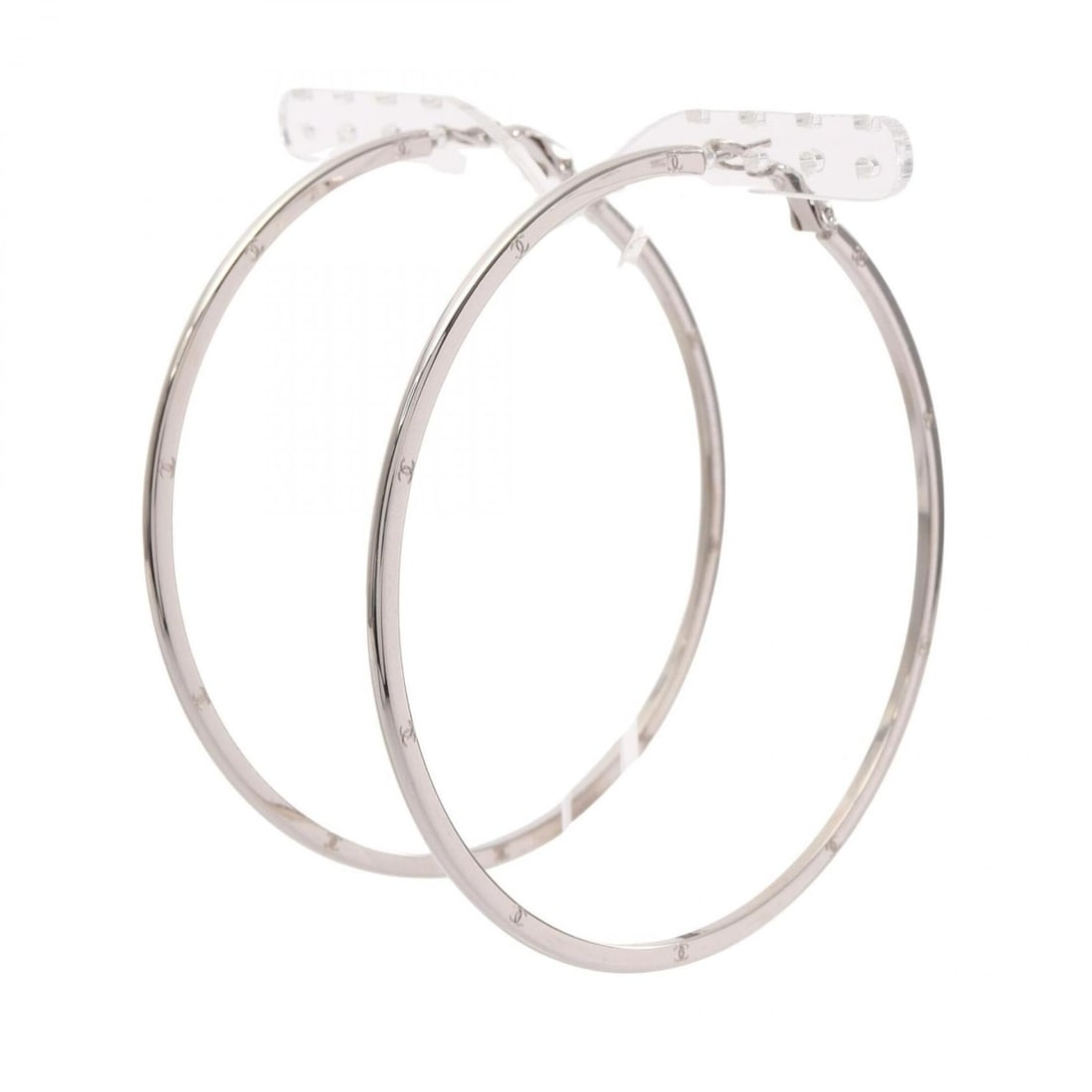 Chanel Coco Mark Hoop Earrings, Stainless Steel Jewelry, Women's, Silver Tone: --- Catalog ---Category: SizeSize (HxWxD): 73.00mm x 2.00mm / 2.87'' x 0.08''Category: DesignType: Hoop earringsColor: SilverGender: WomenMaterial: Stainless steelCategory: GeneralBrand: Chanel--- Ite