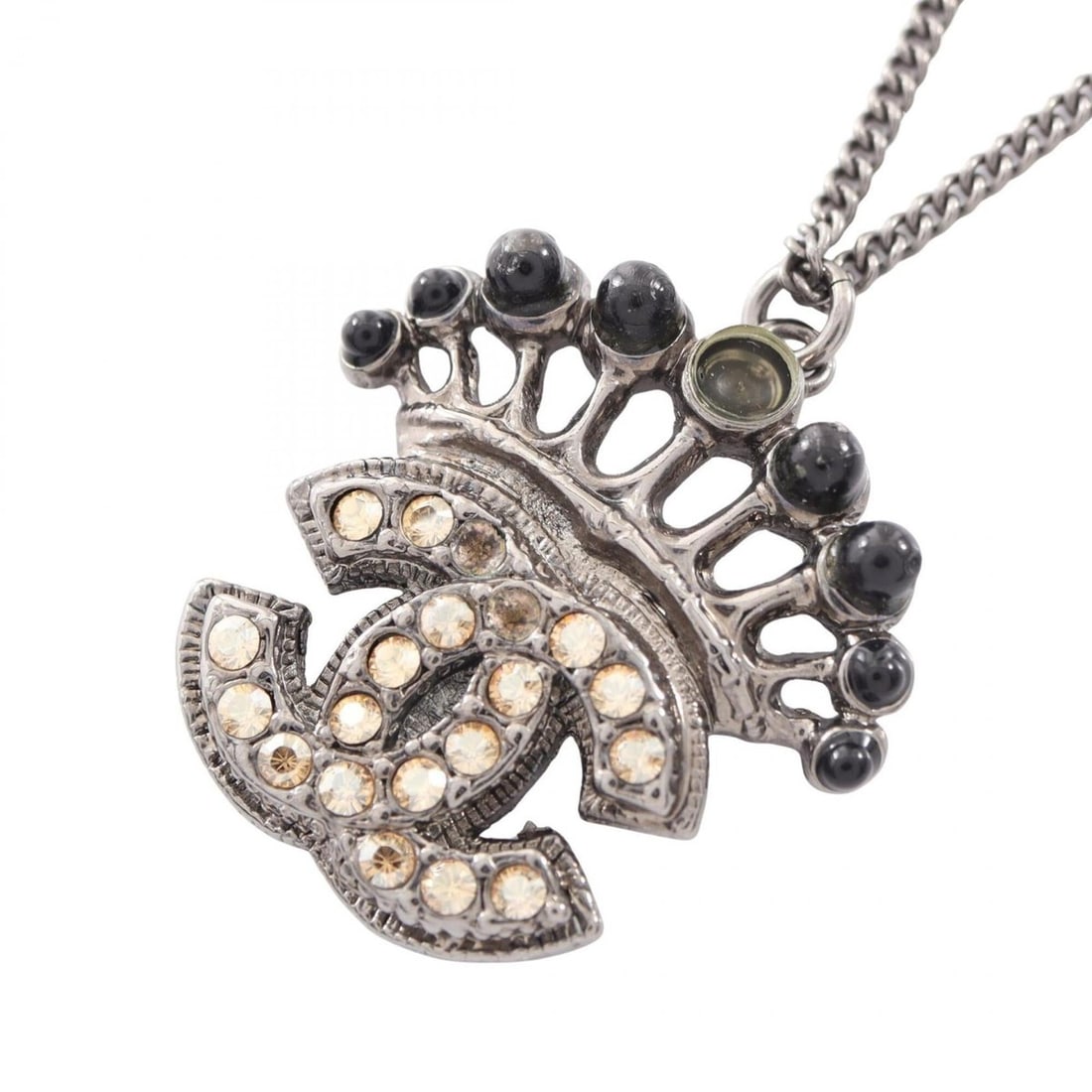 Chanel Coco Mark Necklace, Stainless Steel with Rhinestones, Women's, Silver, Black, Yellow: --- Catalog ---Category: SizePendant Size: 25mm x 27mm / 0.98'' x 1.06''Neck Circumference: 42 cm / 16.53''Category: DesignColor: Black, Silver, YellowStone: RhinestoneGender: WomenMaterial: Stainless