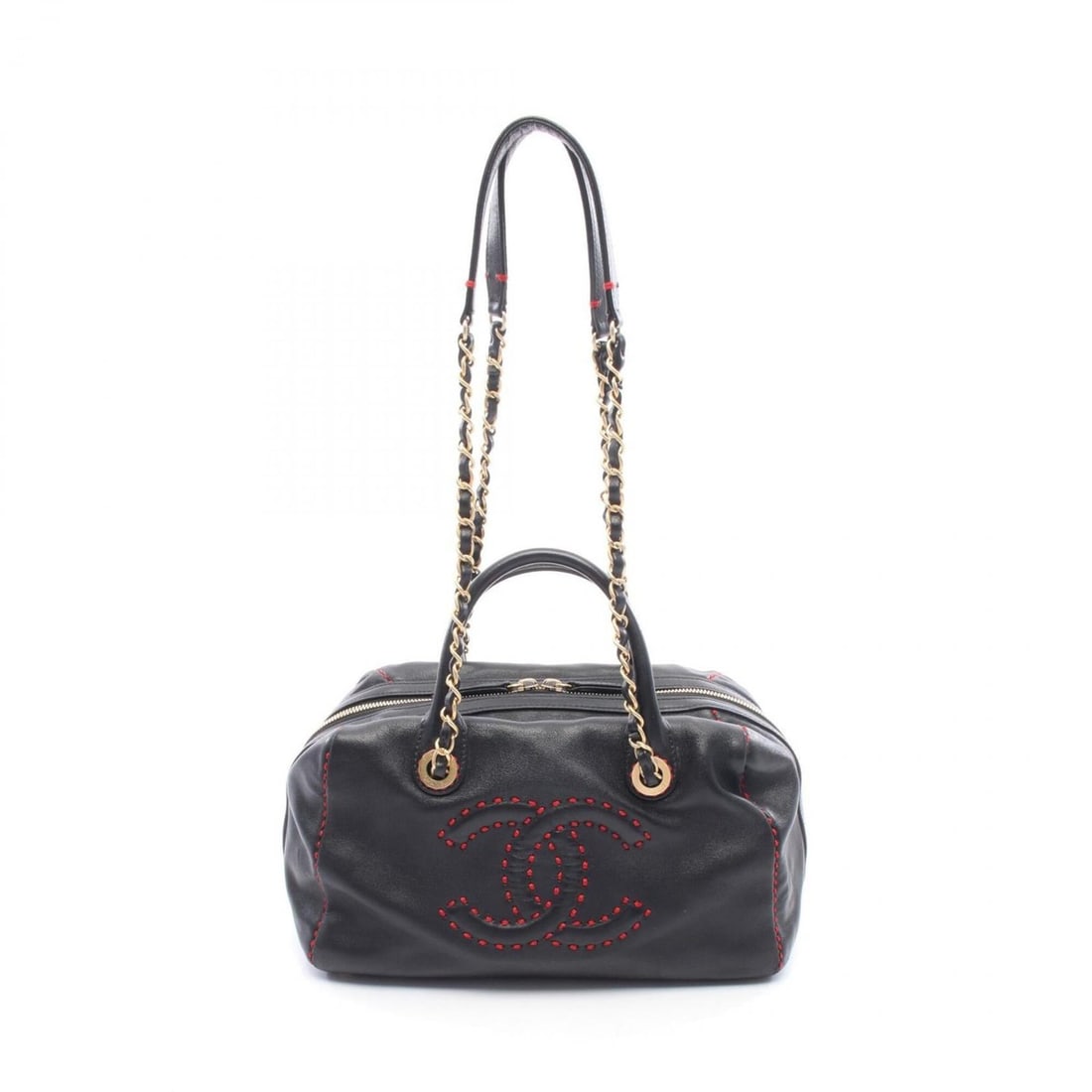 Chanel Coco Mark Shoulder Bag/Handbag, Lambskin Leather, Women's, Black/Red: --- Catalog ---Category: SizeSize (HxWxD): 19cm x 28cm x 13.5cm / 7.48'' x 11.02'' x 5.31''Category: DesignType: Handbag, Shoulder bagColor: Black, Red colorGender: WomenMaterial: Leather Leather/Fur 