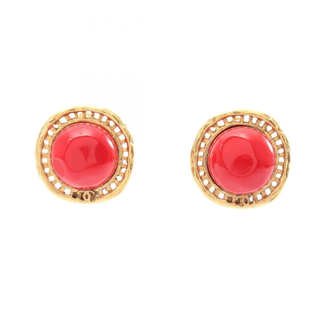 Chanel Gripoix Round Earrings, Gold Plated (GP), Glass, Women's, Red/Gold Tones: --- Catalog ---Category: SizeSize (HxWxD): 24.00mm x 24.00mm / 0.94'' x 0.94''Category: DesignType: Clip earringsColor: GoldGender: WomenMaterial: Glass, Gold platingStone Color: Red colorCategory: Ge