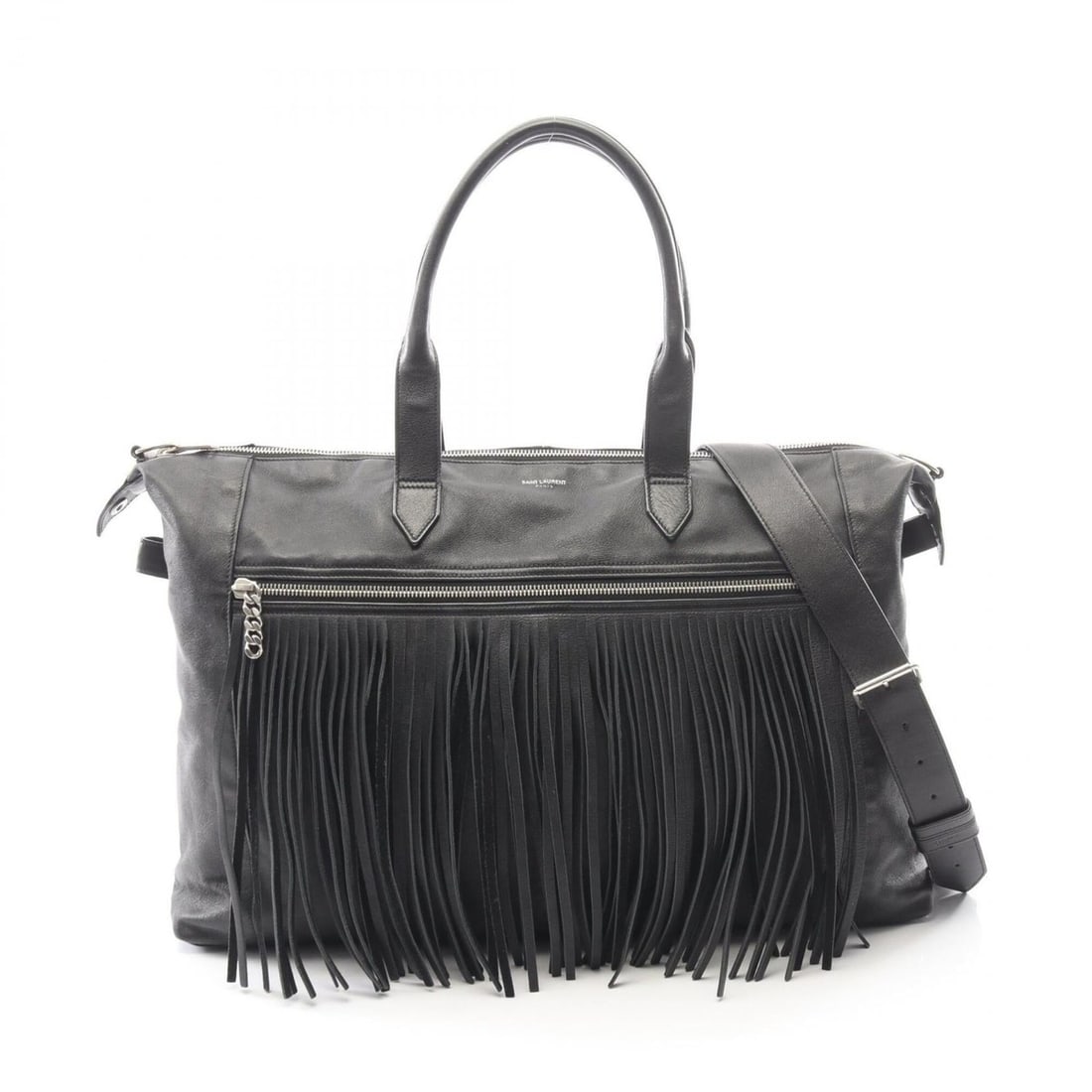 Yves Saint Laurent Saint Laurent Paris fringe 2-way tote bag/handbag, leather, women's, black.: --- Catalog ---Category: SizeSize (HxWxD): 31cm x 44.5cm x 10cm / 12.2'' x 17.51'' x 3.93''Category: DesignType: Handbag, Tote bagColor: BlackGender: WomenMaterial: Leather Category: GeneralBrand: Yve