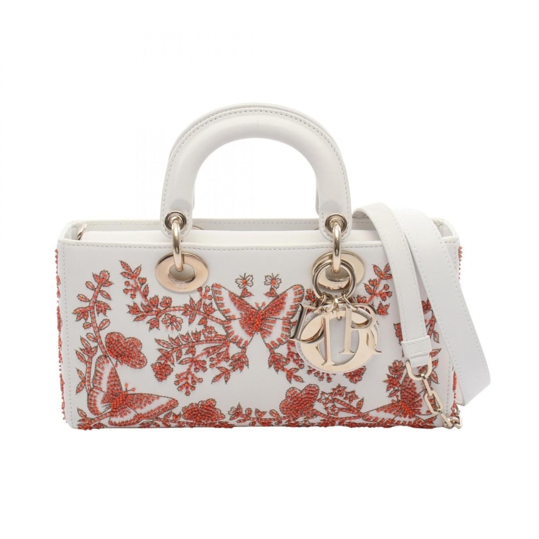 Christian Dior Dior LADY D-Joy Medium Beaded Handbag, Leather, Women's, White/Orange (1 of 13)