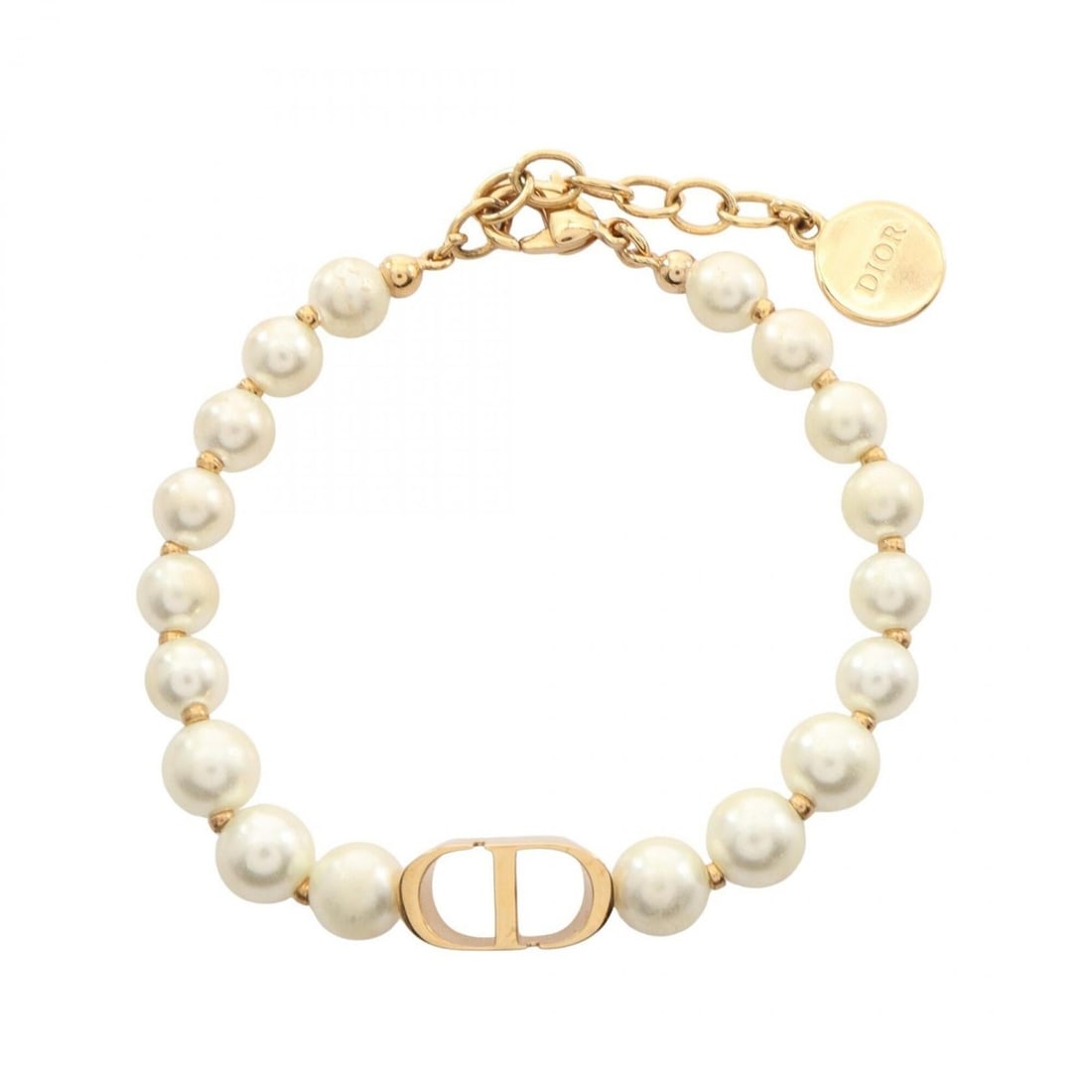 Christian Dior Dior CD Logo Bracelet, Gold Plated (GP), Faux Pearl, Women's, Gold/White Tones: --- Catalog ---Category: SizeLength: 15.5cm - 18cm / 6.1'' - 7.08''Category: DesignType: Charm braceletColor: Gold, WhiteGender: WomenMaterial: Artificial pearl, Gold platingCategory: GeneralBrand: Ch
