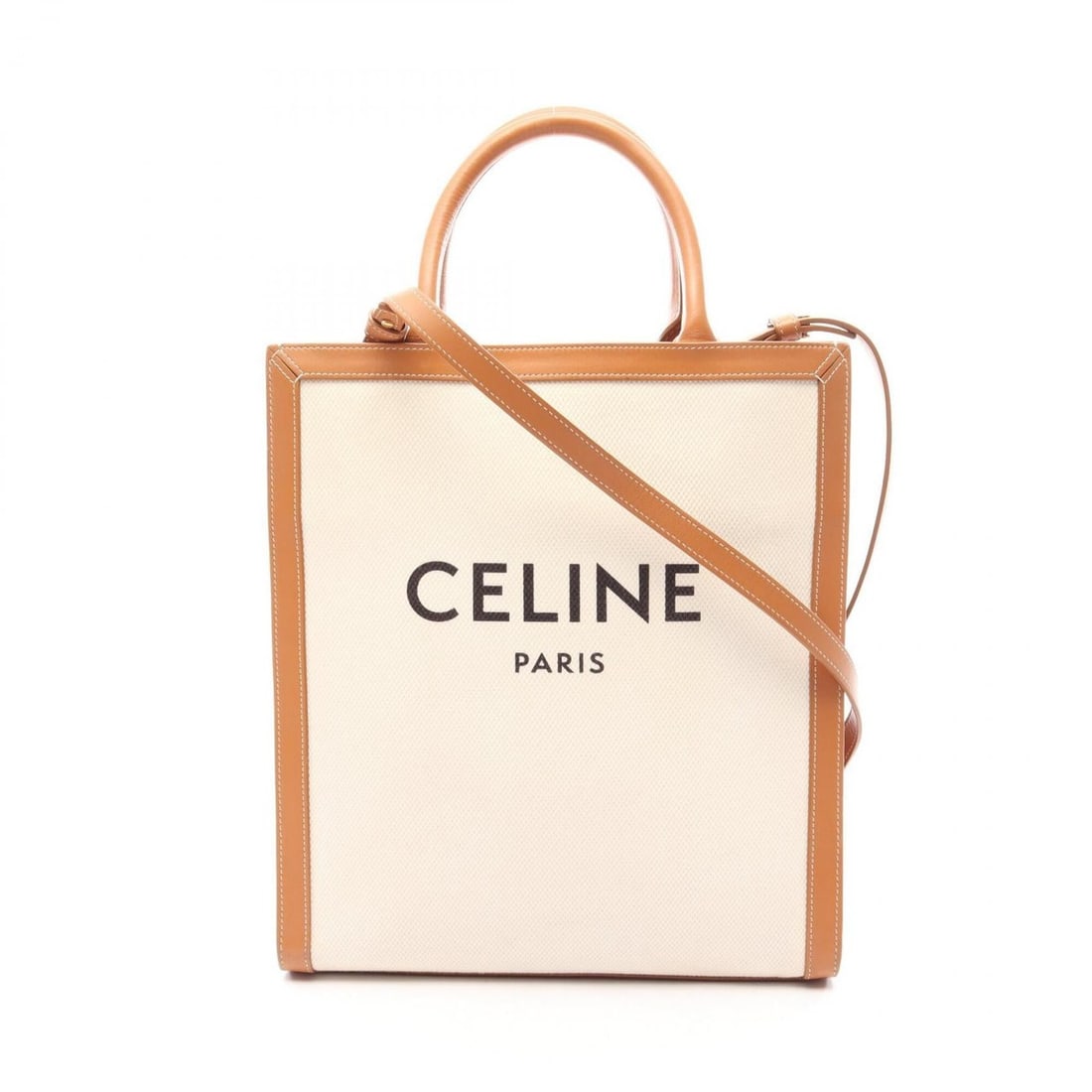 Celine Small Vertical Cabas 2-Way Tote Bag/Handbag, Canvas and Leather, Women's, Ivory/Brown: --- Catalog ---Category: SizeSize (HxWxD): 32cm x 28cm x 7.5cm / 12.59'' x 11.02'' x 2.95''Category: DesignType: Handbag, Tote bagColor: Brown, IvoryGender: WomenMaterial: Canvas , Leather Category: G