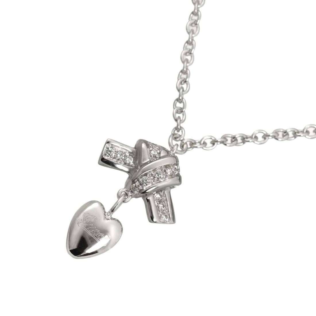 Gucci GUCCI Heart Diamond Necklace 41cm 18K WG White Gold 750 Ribbon: --- Catalog ---Category: SizePendant Size: 28mm x 17mm / 1.1'' x 0.66''Neck Circumference: 41 cm / 16.14''Category: DesignGender: WomenMaterial: White gold (18K)Necklace Type: NecklaceCategory: Genera
