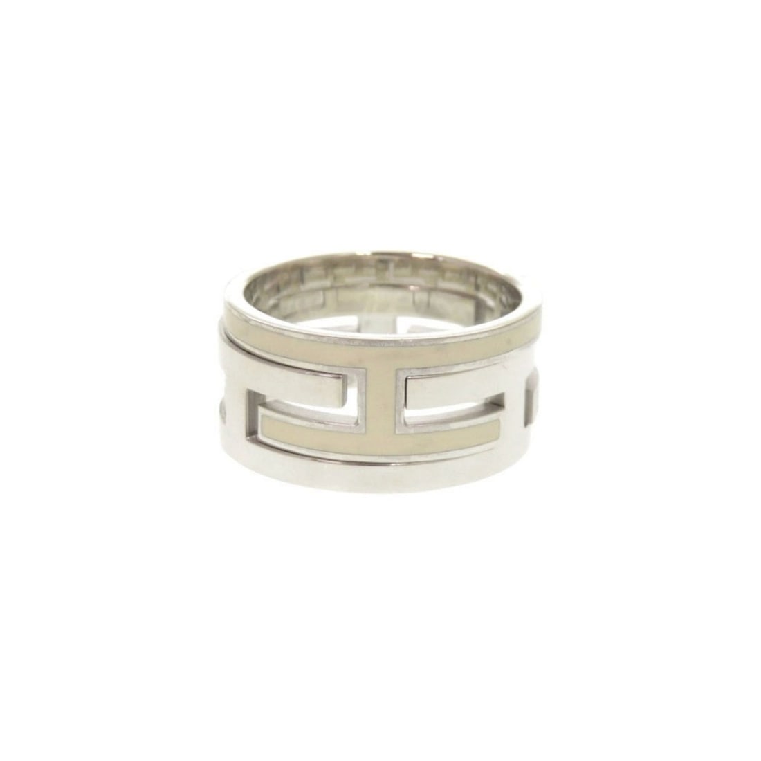 Hermes Move H #52(1) Sterling Silver 925 Ring, Ivory 0116HERMES: --- Catalog ---Category: SizeUS Size: 6.5Brand Size: 52Category: DesignType: Band ringColor: Ivory, SilverGender: WomenMaterial: Silver 925Category: GeneralBrand: Hermes--- Item List ---Section: Condi