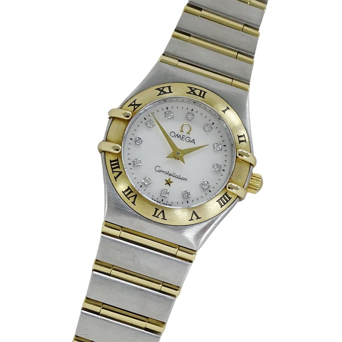 Omega Constellation Mini 1262.75 Women's Watch, Brand Name, 12P Diamond, Shell, Quartz Movement,: --- Catalog ---Category: SizeWrist Size: 16.5cm / 6.49''Case Diameter: 22mm / 0.87''Category: DesignType: WristwatchGender: WomenMaterial (Band): Stainless steel, Yellow goldMaterial (Case): Stainless