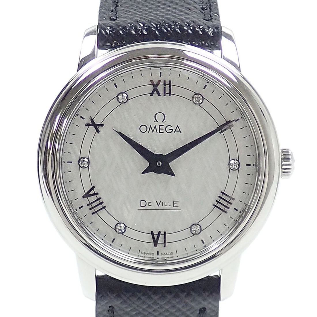Omega De Ville Prestige Ladies Quartz Watch, Stainless Steel, Leather Strap, 42413276052002, Battery: --- Catalog ---Category: SizeWrist Size: 17cm / 6.69''Case Diameter: 27mm / 1.06''Category: DesignType: WristwatchGender: WomenColor (Dial): WhiteMaterial (Band): LeatherMaterial (Case): Stainless ste