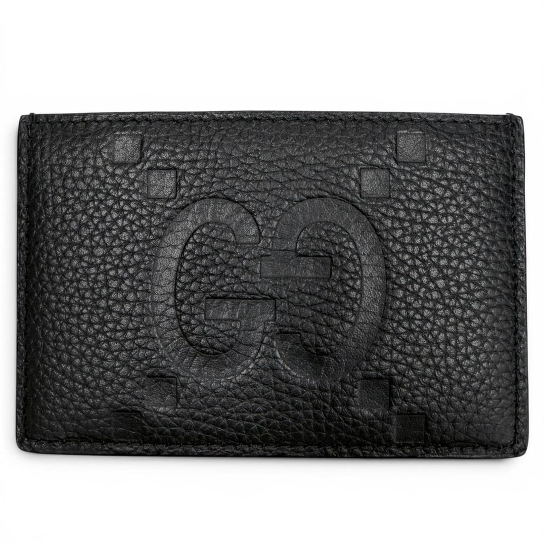GUCCI 812681 Grain Leather Maxi GG Pass Case/Business Card Holder/Card Case, Black, Made in Italy, (1 of 7)
