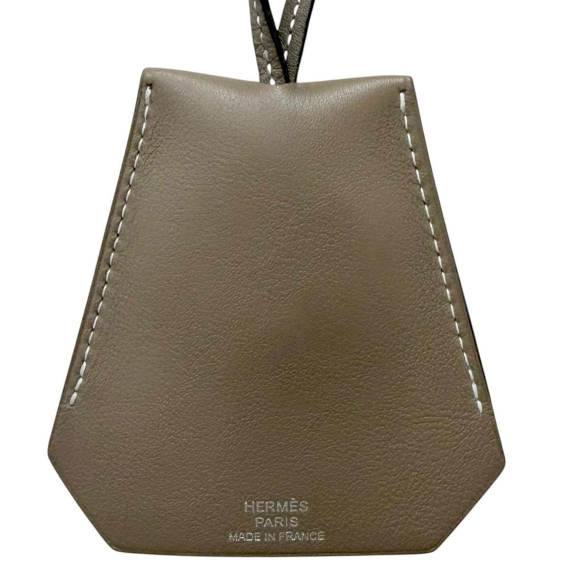 HERMES Large Leather Clochette Necklace in Veau Swift, Etoupe, with C stamp, Made France, (1 of 8)
