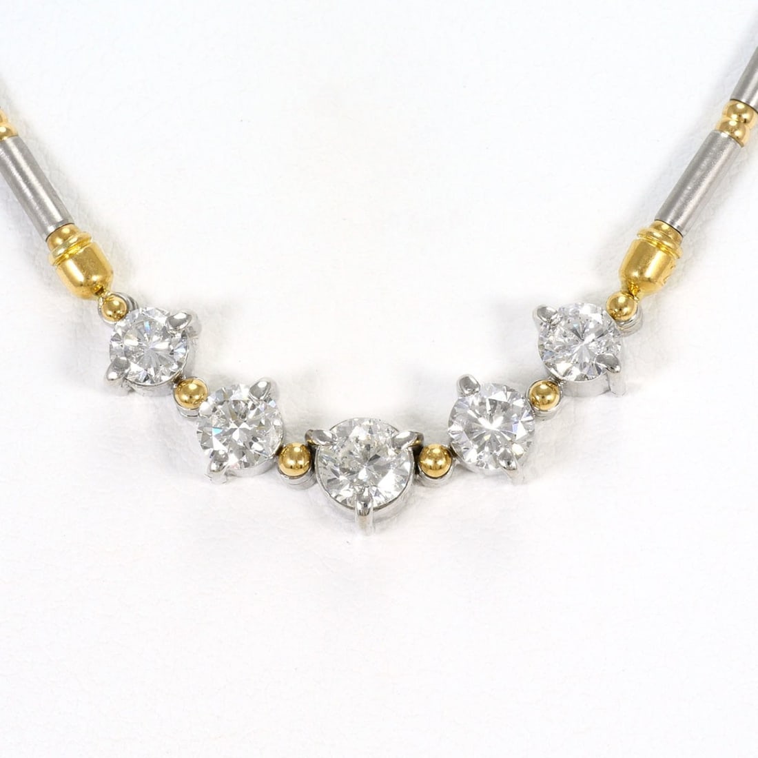 PT850 Platinum 18K Yellow Gold Necklace with 2.00ct Diamonds, Total Weight 14.6g, 44cm Length, (1 of 7)