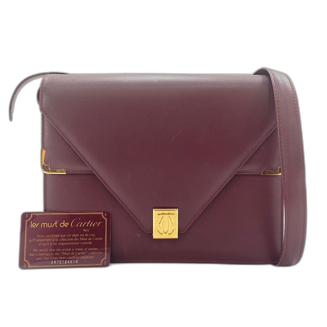 CARTIER Must Line Shoulder Bag, Wine Red: --- Catalog ---Category: SizeSize (HxWxD): 20cm x 24cm x 4cm / 7.87'' x 9.44'' x 1.57''Category: DesignType: Shoulder bagColor: Wine redGender: WomenCategory: GeneralBrand: Cartier--- Item List