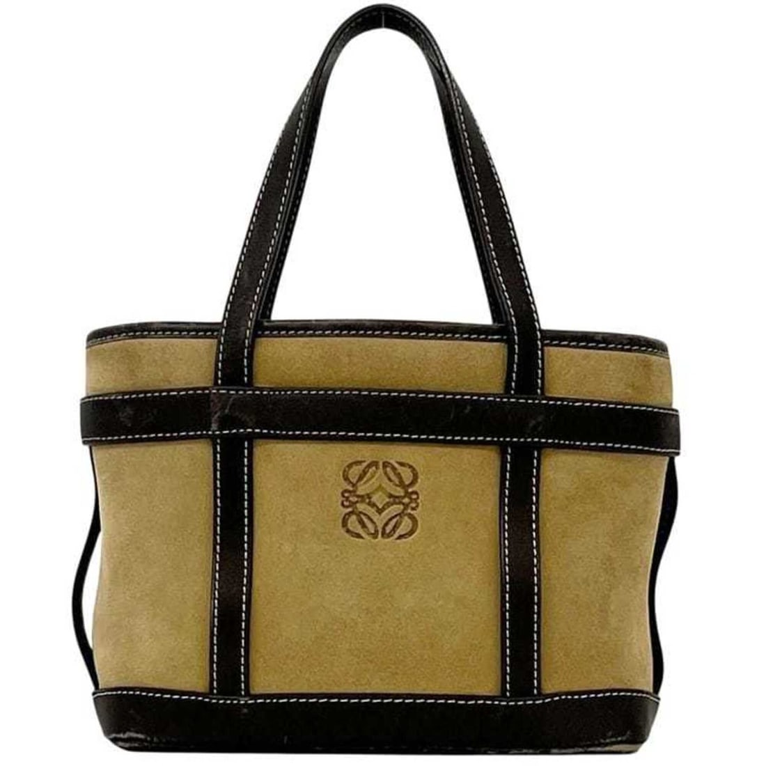 Loewe Anagram L29 handbag, suede leather, beige/brown, women's.: --- Catalog ---Category: SizeSize (HxWxD): 16cm x 25cm x 9cm / 6.29'' x 9.84'' x 3.54''Category: DesignType: HandbagColor: Beige, BrownGender: WomenMaterial: Suede , Leather Category: GeneralBrand: Lo