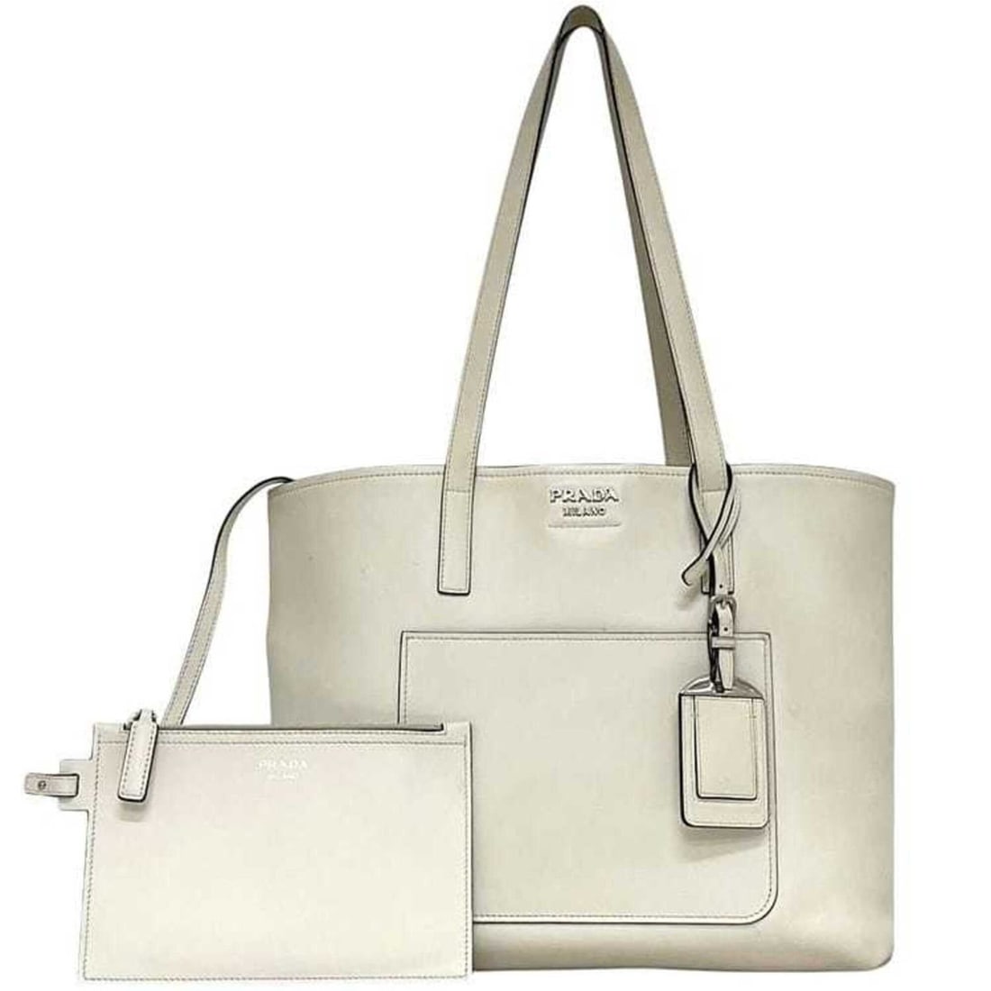 Prada tote bag, white, 1BG038, leather, 247 PRADA, A4 size.: --- Catalog ---Category: SizeSize (HxWxD): 25cm x 32cm x 14cm / 9.84'' x 12.59'' x 5.51''Category: DesignType: Tote bagColor: WhiteGender: WomenMaterial: Leather Category: GeneralMPN: 1BG038Brand: Pra