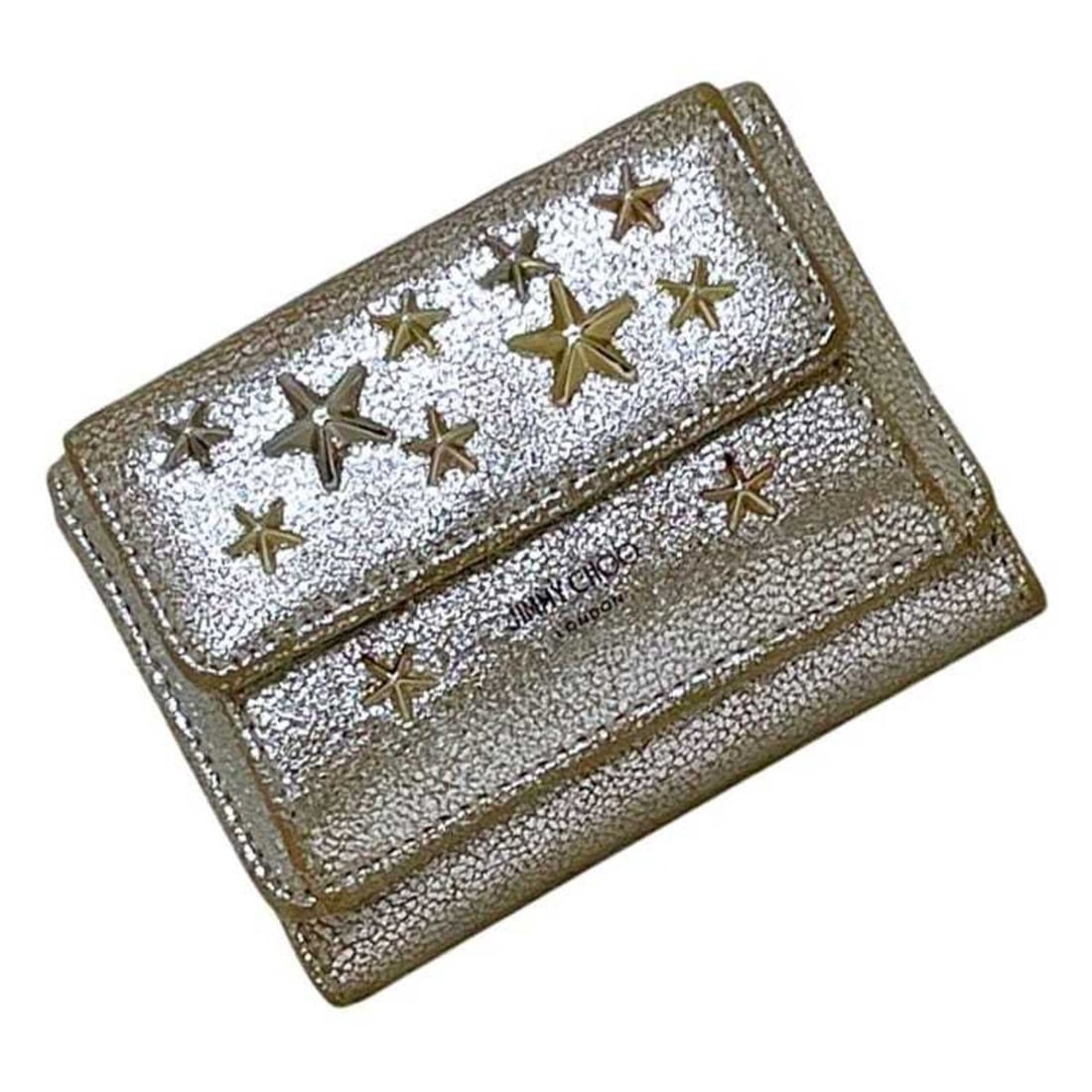 Jimmy Choo Tri-fold Wallet, Gold, Multi-Star Design, J000160385001, Star Pattern, Leather, Studs,: --- Catalog ---Category: SizeSize (HxWxD): 8cm x 10.5cm x 3.5cm / 3.14'' x 4.13'' x 1.37''Category: DesignType: Wallet (tri-fold)Color: GoldGender: WomenMaterial: Leather Category: GeneralMPN: J000160