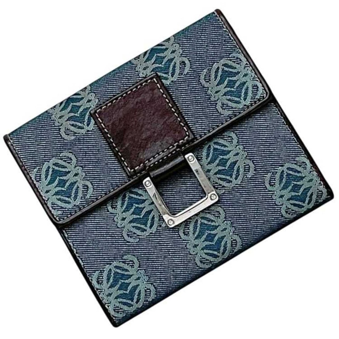 Loewe bi-fold wallet, blue and brown, Anagram pattern, canvas leather, 240306 LOEWE: --- Catalog ---Category: SizeSize (HxWxD): 11.5cm x 13cm x 2.5cm / 4.52'' x 5.11'' x 0.98''Category: DesignType: Wallet (bi-fold)Color: Blue, BrownGender: WomenMaterial: Canvas , Leather Category: Gen