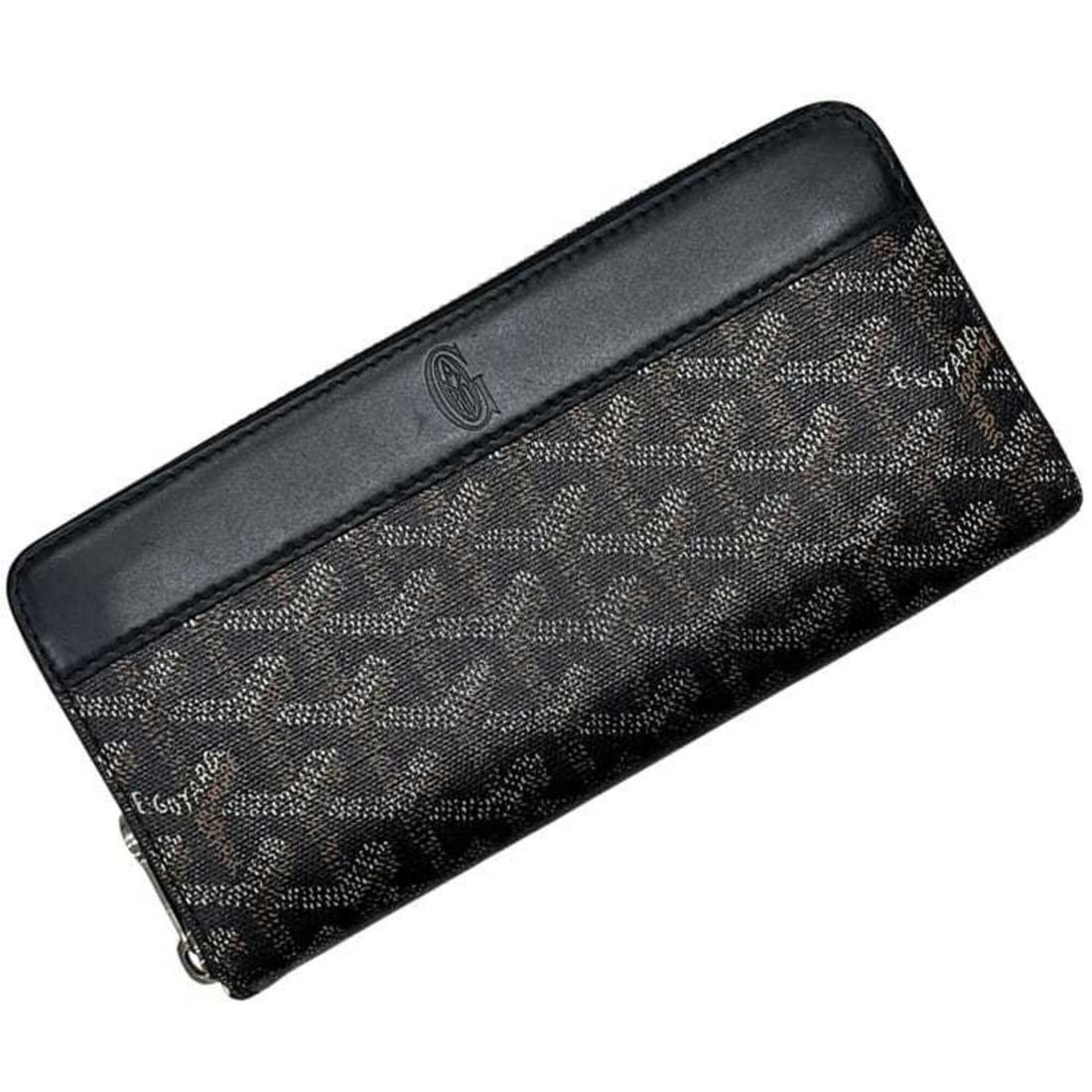 Goyard Matignon GM Round Zip Wallet, PVC Leather, Black, Herringbone Pattern, Men's: --- Catalog ---Category: SizeSize (HxWxD): 10cm x 20cm x 2.5cm / 3.93'' x 7.87'' x 0.98''Category: DesignType: Long wallet (bi-fold)Color: BlackGender: MenMaterial: PVC , Leather Category: GeneralBran