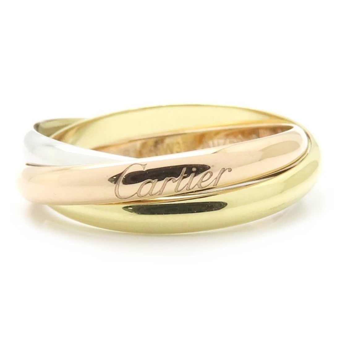CARTIER Trinity SM Ring, Triple Band, Size 61, 18K Gold, Men's, Item Number 295823: --- Catalog ---Category: SizeWidth: 2.7mm / 0.11''Weight: 7g / 0.24oz.JP Size: 20.5US Size: 10Category: DesignType: Band ringGender: MenMaterial: Pink gold (18K), White gold (18K), Yellow gold