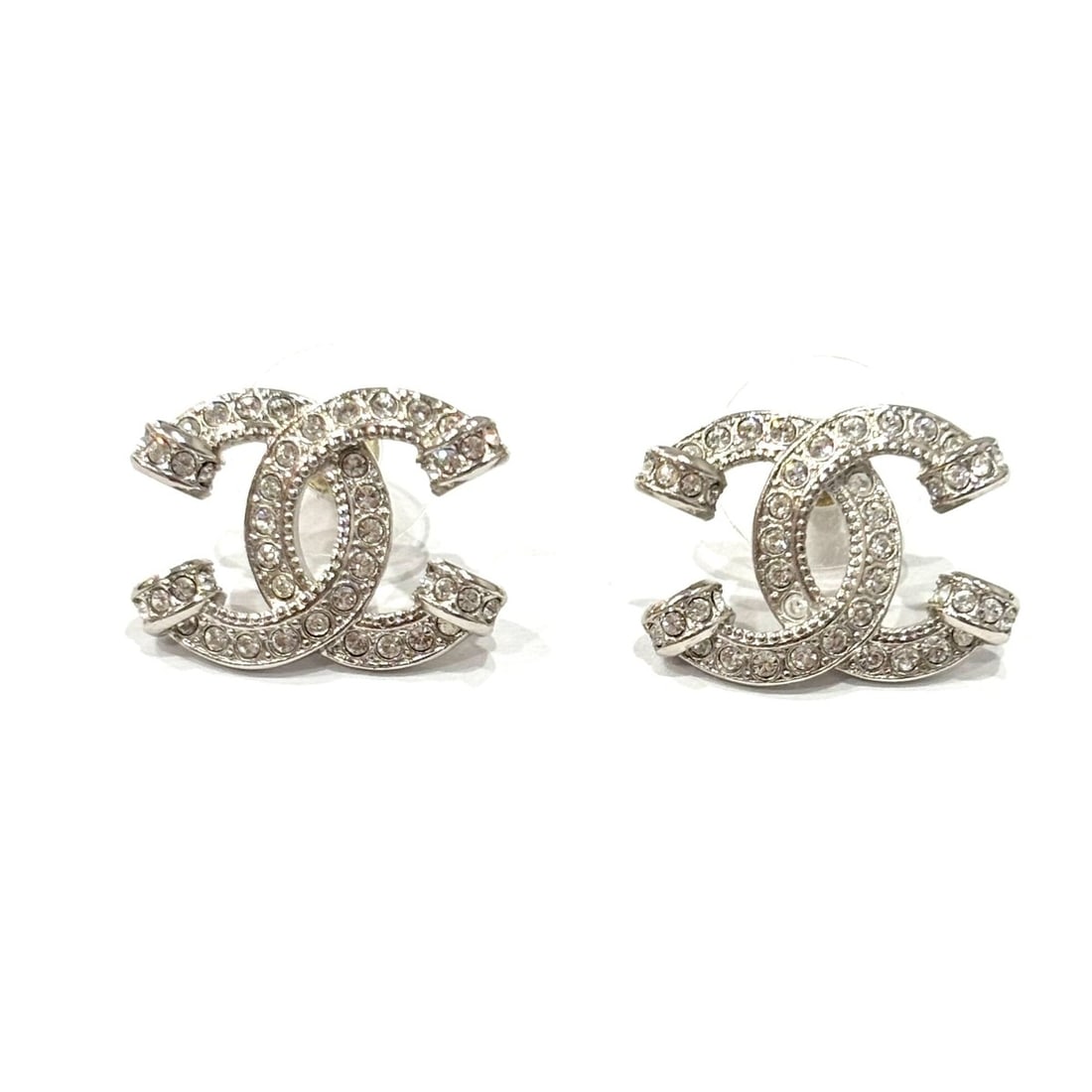 Chanel Rhinestone Coco Mark Earrings, Silver (1 of 6)