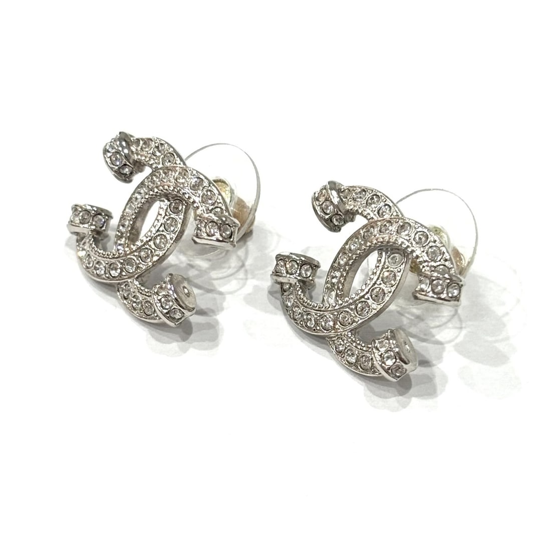 Chanel Rhinestone Coco Mark Earrings, Silver - 2