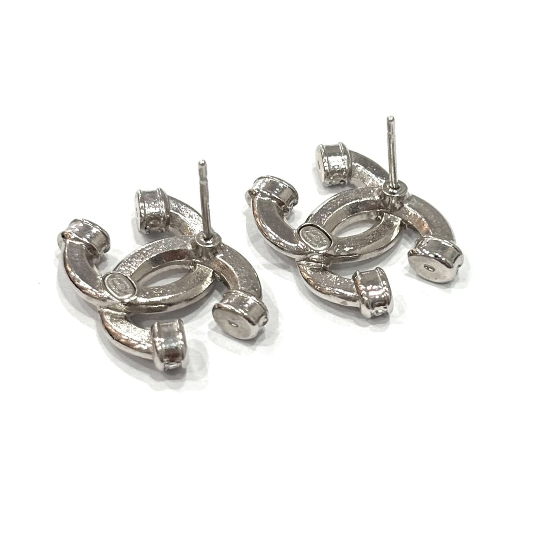 Chanel Rhinestone Coco Mark Earrings, Silver - 3