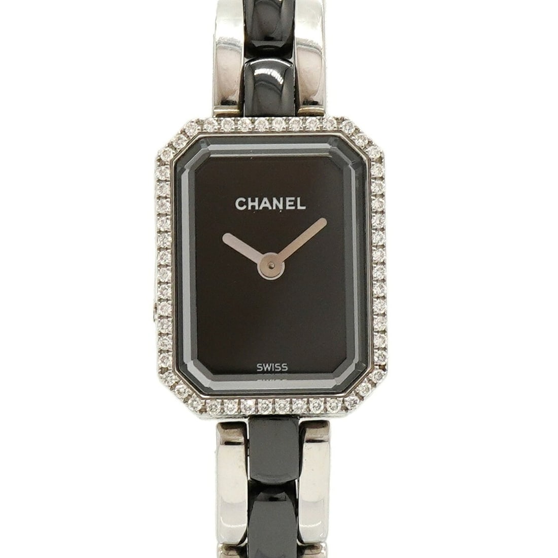 Chanel Première Diamond Bezel H2163 Black Dial Women's Watch: --- Catalog ---Category: SizeWrist Size: 14.5cm / 5.7''Case Diameter: 15.2mm / 0.6''Category: DesignType: WristwatchGender: WomenColor (Dial): BlackMaterial (Band): Ceramic, Stainless steelCategory: G