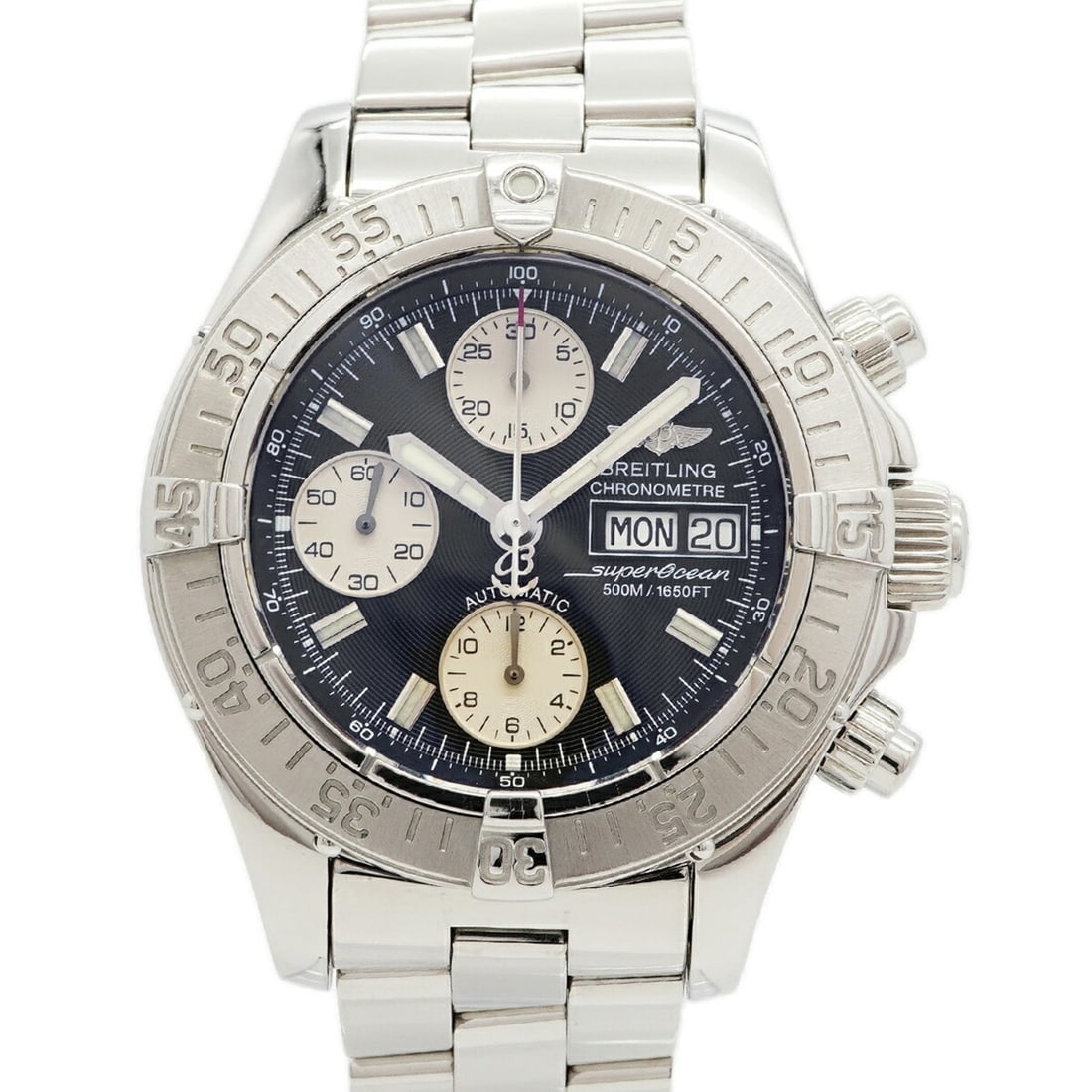 Breitling Superocean Day-Date A13340 Black Dial Men's Watch: --- Catalog ---Category: SizeWrist Size: 17.5cm / 6.88''Case Diameter: 41.2mm / 1.62''Category: DesignType: WristwatchGender: MenColor (Dial): BlackMaterial (Band): Stainless steelCategory: GeneralMPN
