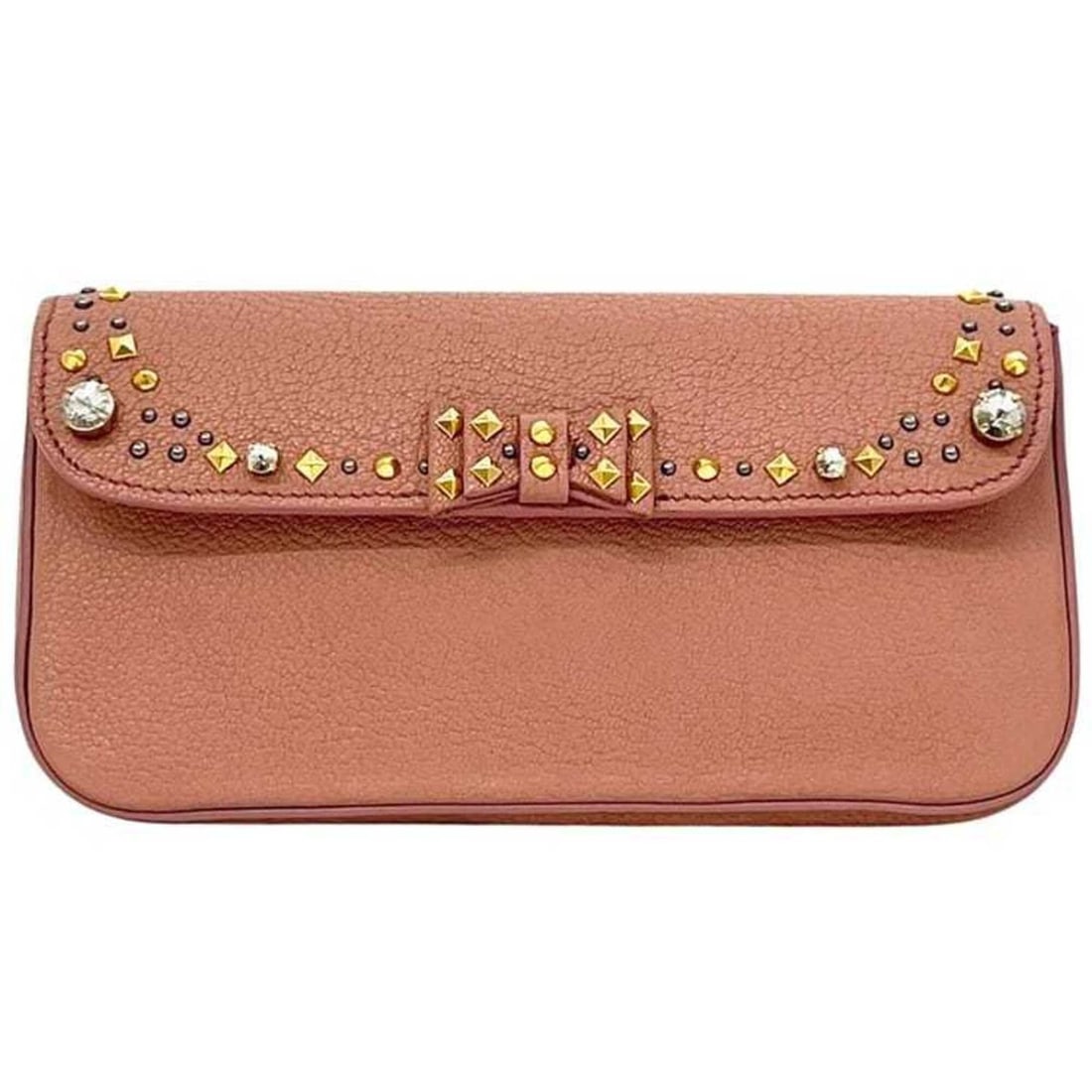 Miu Miu Miu Clutch Bag, Ribbon Handbag, 194 MIUMIU Leather, Rhinestone, Pink, Women's: --- Catalog ---Category: SizeSize (HxWxD): 11cm x 22cm x 4cm / 4.33'' x 8.66'' x 1.57''Category: DesignType: Clutch bag, HandbagColor: PinkGender: WomenMaterial: Leather Category: GeneralBrand: Miu Mi
