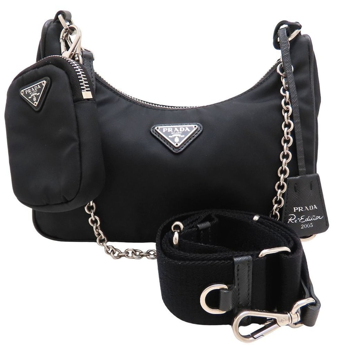PRADA Re-Edition 2005 Re-Nylon Bag 1BH204 Shoulder NERO Women's 353416: --- Catalog ---Category: SizeSize (HxWxD): 18cm x 22cm x 6cm / 7.08'' x 8.66'' x 2.36''Strap Length: 78.5cm - 110.5cm / 30.9'' - 43.5''Category: DesignType: Shoulder bagColor: Black, NeroGender: Women