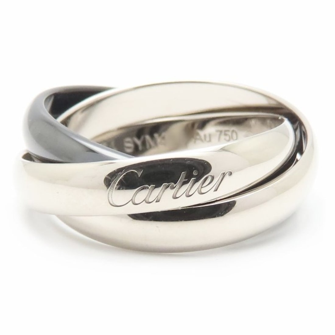 CARTIER Trinity MM Ring, Triple Band, Size #54, 18K White Gold x Black Ceramic, Women's, 295822: --- Catalog ---Category: SizeWidth: 3.5mm / 0.14''Weight: 7.2g / 0.25oz.JP Size: 13.5US Size: 6.5Category: DesignType: Band ringGender: WomenMaterial: Ceramic, White gold (18K)Category: GeneralLine: T