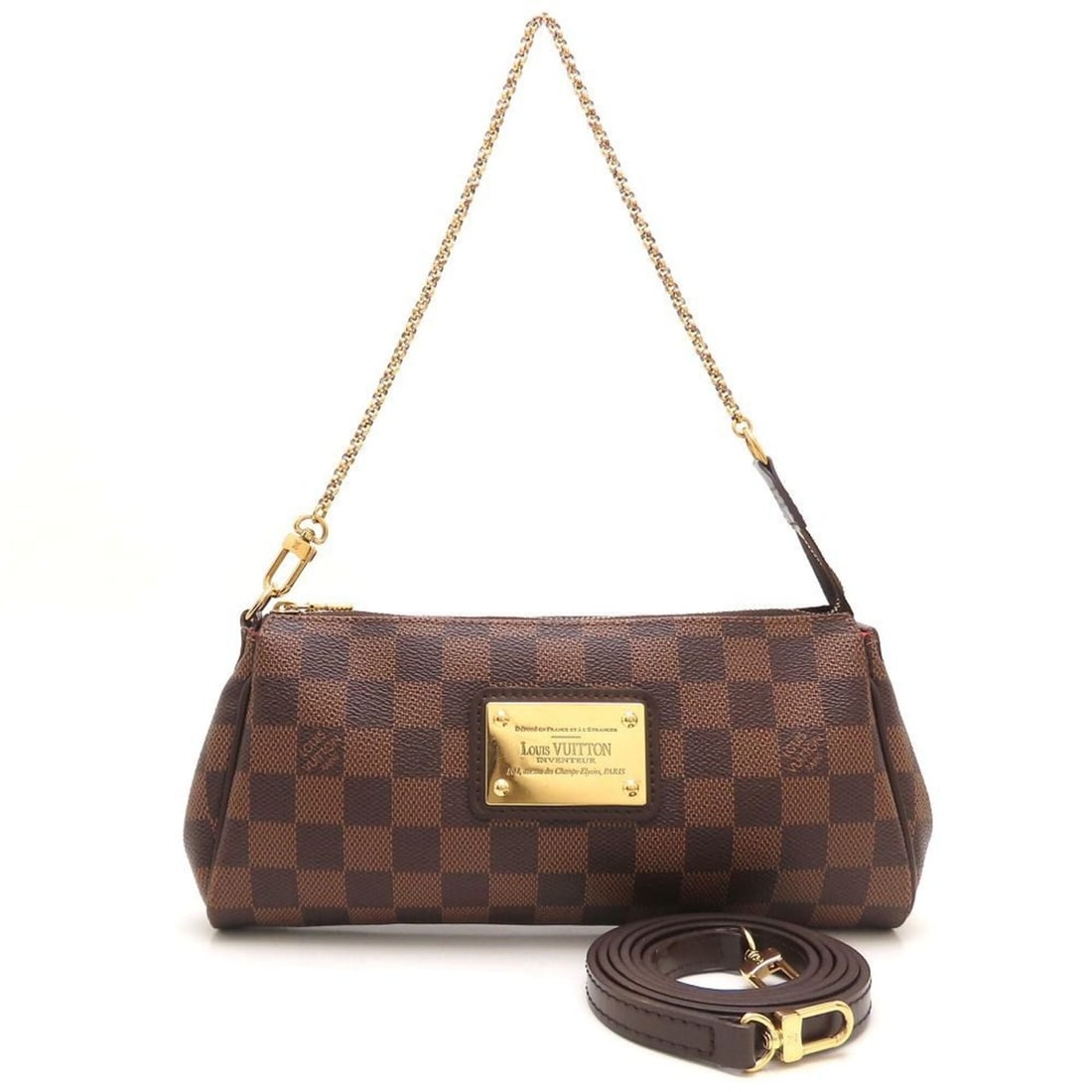 LOUIS VUITTON Damier Eva N55213 Handbag with Strap, Ebene, Women's, 353403: --- Catalog ---Category: SizeSize (HxWxD): 12cm x 25cm x 4cm / 4.72'' x 9.84'' x 1.57''Category: DesignType: HandbagColor: EbeneGender: WomenClosure: ZipperMaterial: Damier Canvas Category: GeneralLin