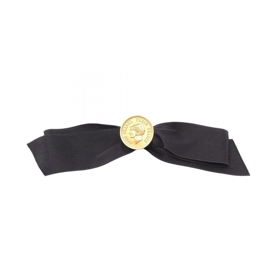 Chanel Ribbon Medallion Brooch Accessory, Gold Plated (GP), Fabric, Women's, Black/Gold Tone: --- Catalog ---Category: SizeSize (HxWxD): 3.1cm x 20cm / 1.22'' x 7.87''Category: DesignType: BroochColor: Black, GoldGender: WomenMaterial: Gold platingCategory: GeneralBrand: Chanel--- Item List --