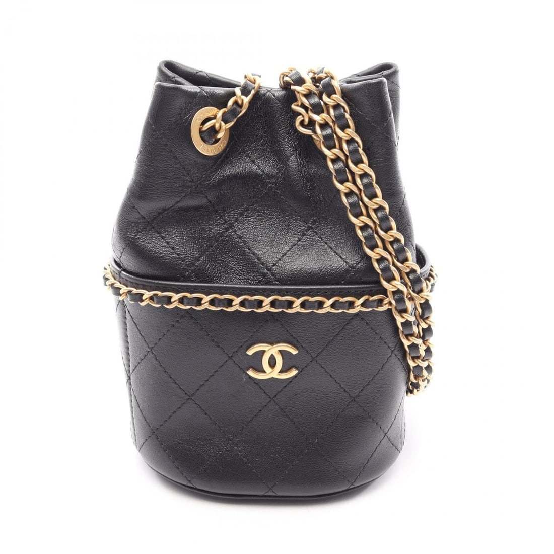 Chanel Matelassé Drawstring Bucket Bag, Small Shoulder Bag/Handbag, Lambskin Leather, Women's,: --- Catalog ---Category: SizeSize (HxWxD): 16cm x 11cm x 10cm / 6.29'' x 4.33'' x 3.93''Category: DesignType: Handbag, Shoulder bagColor: BlackGender: WomenMaterial: Leather Hardware Color: GoldLeathe