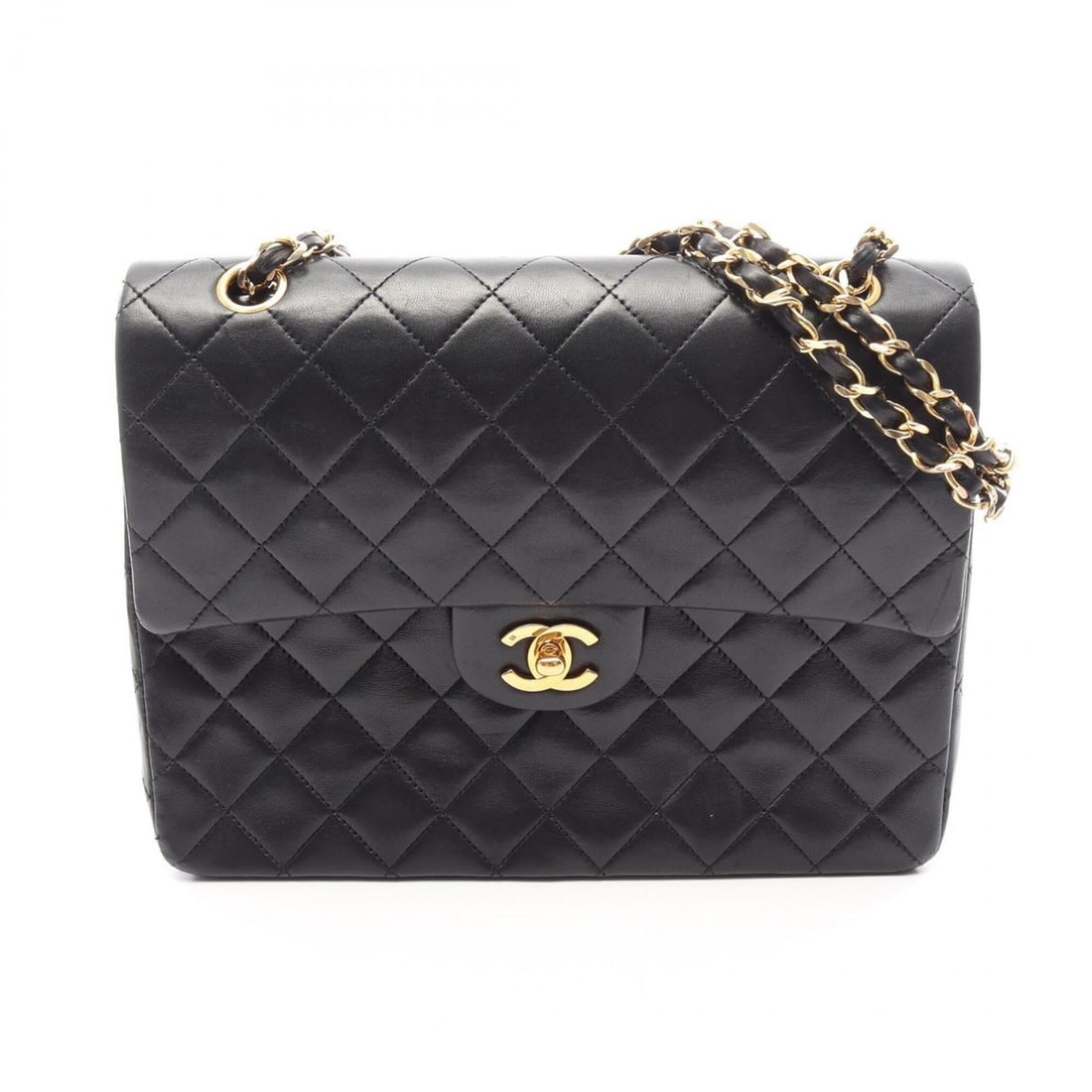 Chanel Matelassé Double Flap Shoulder Bag/Handbag, Lambskin Leather, Women's, Black: --- Catalog ---Category: SizeSize (HxWxD): 19cm x 25cm x 7cm / 7.48'' x 9.84'' x 2.75''Category: DesignType: Handbag, Shoulder bagColor: BlackGender: WomenMaterial: Leather Hardware Color: GoldLeather