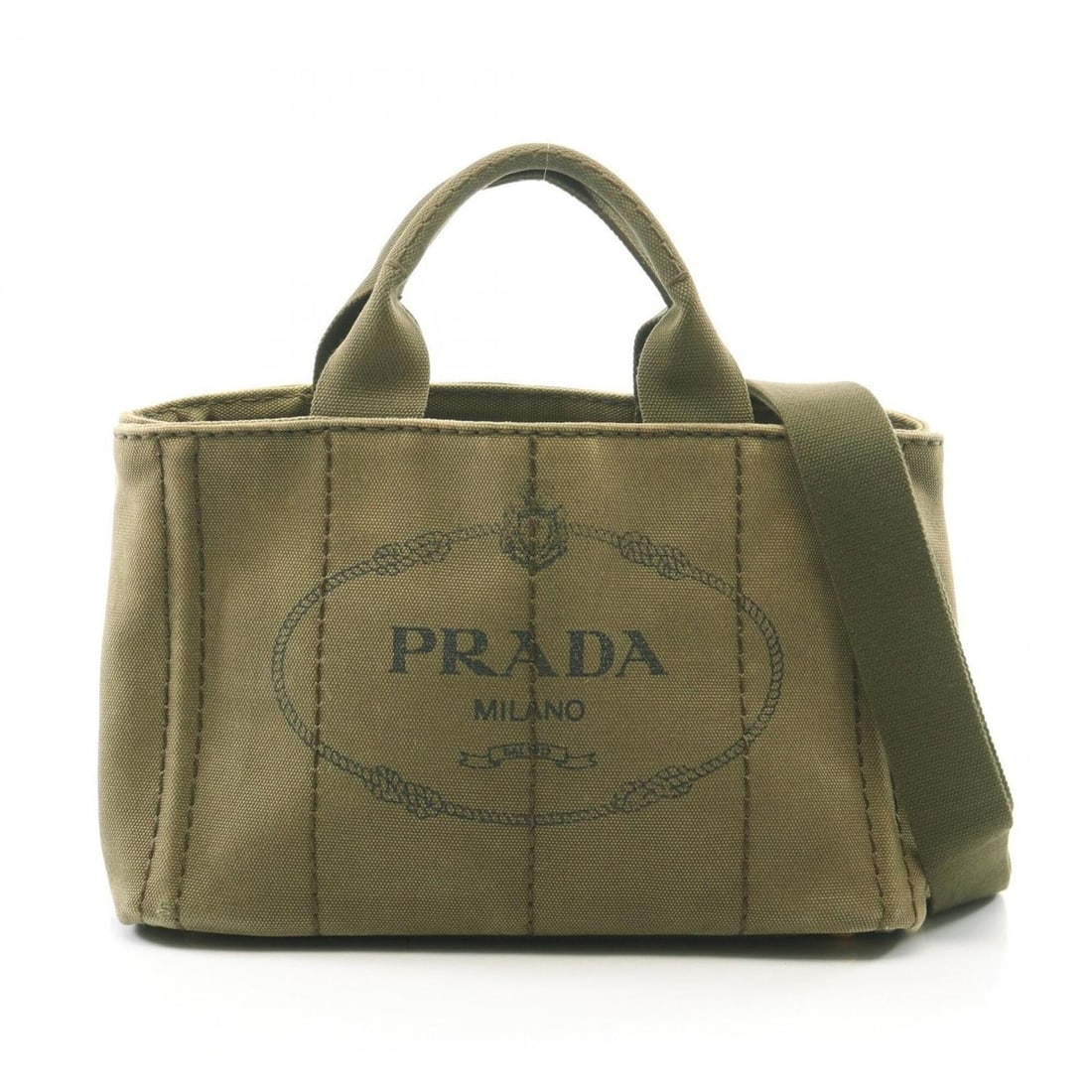 Prada Canapa 2-Way Tote Bag/Handbag, Canvas, Women's, Khaki: --- Catalog ---Category: SizeSize (HxWxD): 18cm x 29cm x 15cm / 7.08'' x 11.41'' x 5.9''Category: DesignType: Handbag, Tote bagColor: KhakiGender: WomenMaterial: Canvas Category: GeneralBrand: Prada--