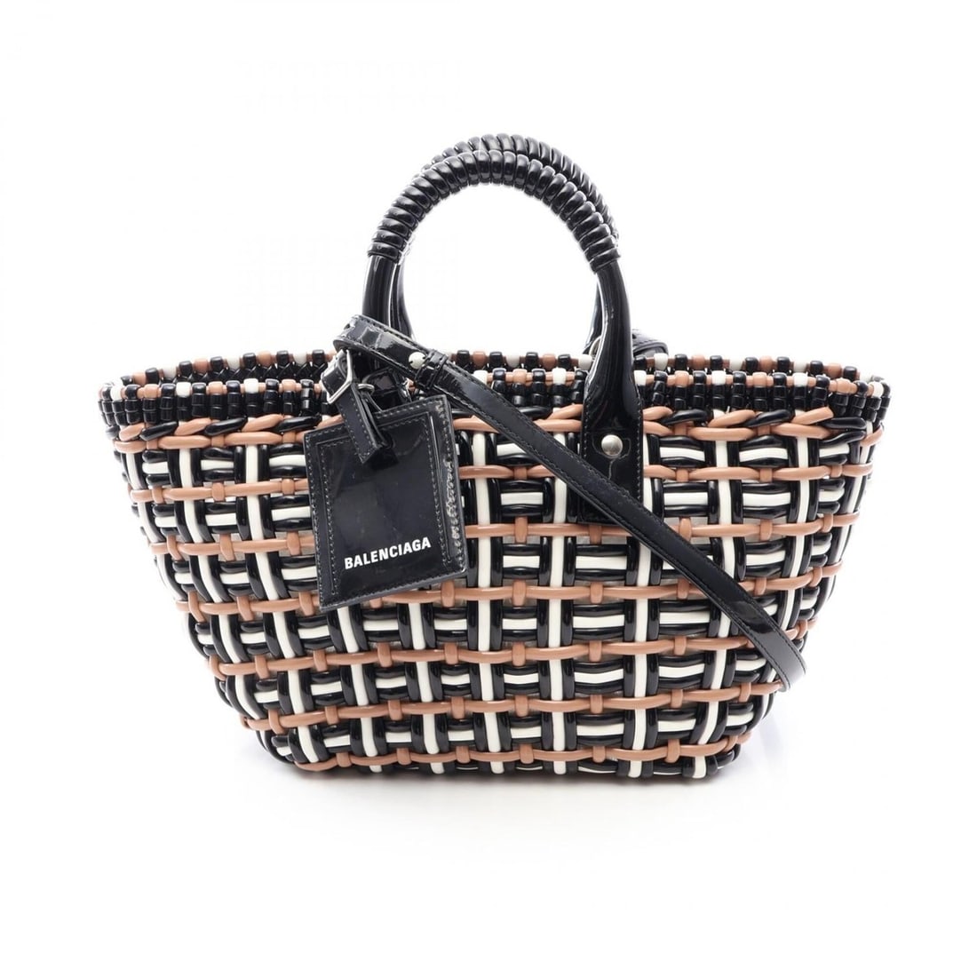 Balenciaga BISTRO XS Bistro Basket Bag 2-Way Tote Handbag Enamel Women's Black Brown White 671342: --- Catalog ---Category: SizeSize (HxWxD): 19cm x 22cm x 12cm / 7.48'' x 8.66'' x 4.72''Category: DesignType: Basket, Handbag, Tote bagColor: Black, Brown, WhiteGender: WomenMaterial: Leather Leather/