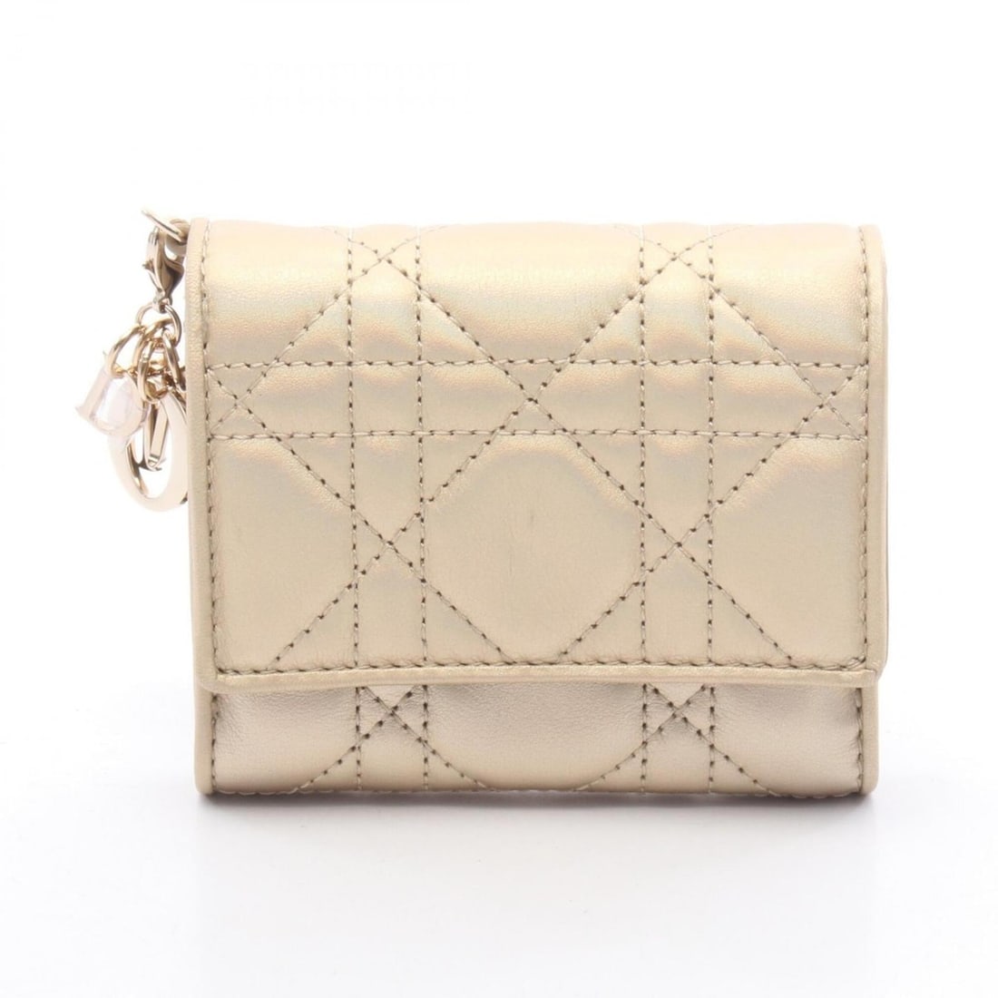 Christian Dior Dior Lady Cannage Tri-fold Wallet, Lambskin Leather, Women's, Gold Tone: --- Catalog ---Category: SizeSize (HxWxD): 8.5cm x 10cm x 3.5cm / 3.34'' x 3.93'' x 1.37''Category: DesignType: Wallet (tri-fold)Color: GoldGender: WomenMaterial: Leather Leather/Fur Type: LambskinCat
