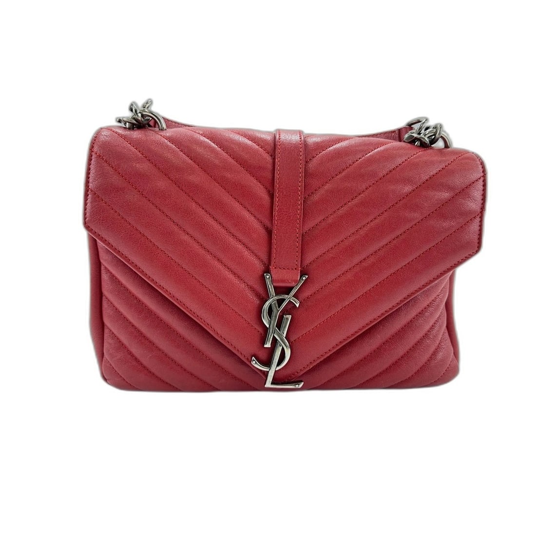 YVES SAINT LAURENT College Shoulder Bag, Leather, Red: --- Catalog ---Category: SizeHandle Drop: 3.00cm / 1.18''Size (HxWxD): 17cm x 25cm x 7cm / 6.69'' x 9.84'' x 2.75''Strap Length: 37cm / 14.56''Category: DesignType: Shoulder bagColor: Red colorGender: