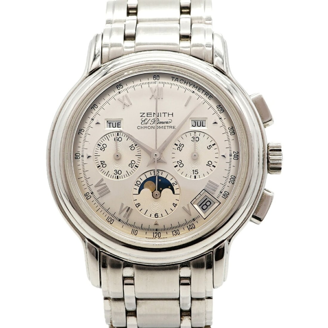 Zenith Chronomaster El Primero Moonphase 02.0240.410 Silver Dial Men's Watch: --- Catalog ---Category: SizeWrist Size: 17.5cm / 6.88''Case Diameter: 40mm / 1.57''Category: DesignType: WristwatchGender: MenColor (Dial): SilverMaterial (Band): Stainless steelCategory: GeneralMPN: