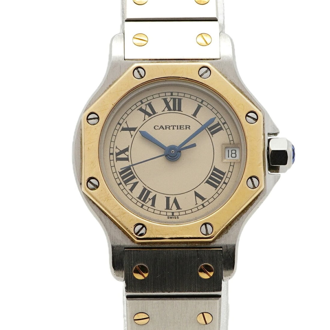 Cartier Santos Octagon SM W2001683 Ivory Dial Women's Watch: --- Catalog ---Category: SizeWrist Size: 15cm / 5.9''Case Diameter: 24mm / 0.94''Category: DesignType: WristwatchGender: WomenColor (Dial): IvoryMaterial (Band): Stainless steel, Yellow goldCategory: 