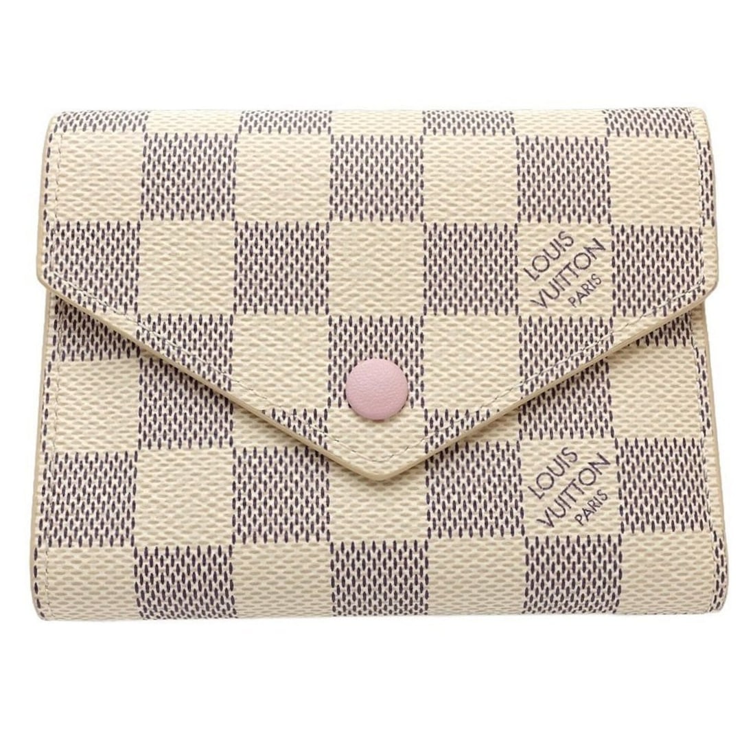 LOUIS VUITTON Damier Azur Tri-fold Wallet N64022 Portefeuille Victorine Rose Ballerine 182185: --- Catalog ---Category: SizeSize (HxWxD): 9.5cm x 12cm x 2.5cm / 3.74'' x 4.72'' x 0.98''Category: DesignType: Wallet (tri-fold)Color: Rose ballerine, WhiteGender: WomenMaterial: Damier Canvas Catego