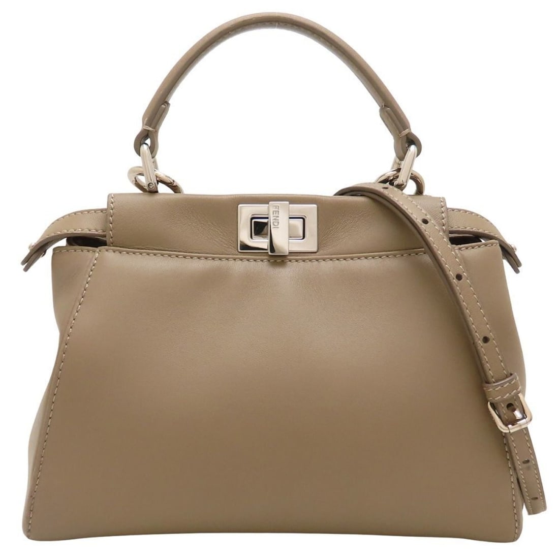 FENDI Peekaboo Mini 8BN244 Leather Handbag, Greige, Women's 353414: --- Catalog ---Category: SizeSize (HxWxD): 17.5cm x 23cm x 12cm / 6.88'' x 9.05'' x 4.72''Strap Length: 101cm - 134.5cm / 39.76'' - 52.95''Category: DesignType: HandbagColor: GrayishGender: WomenClosu