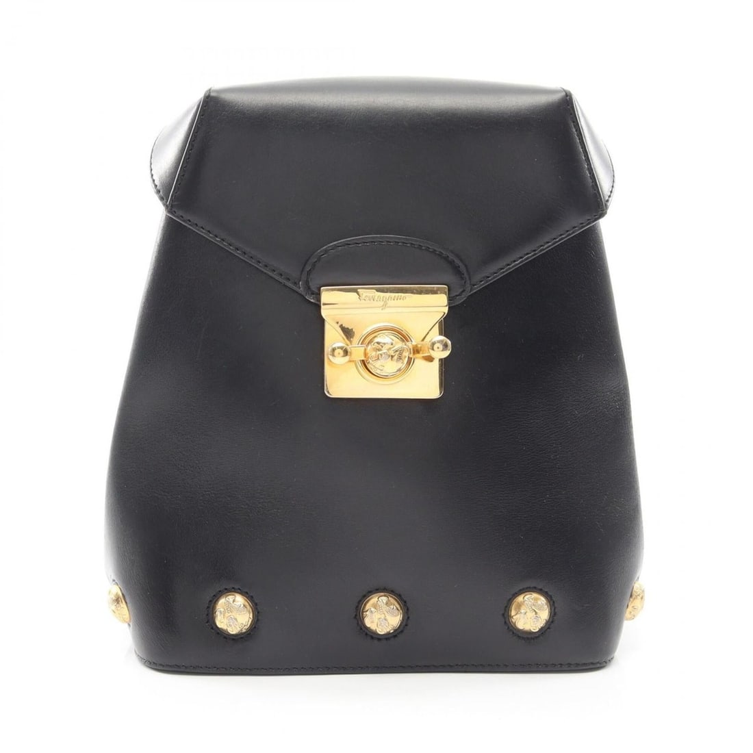 Salvatore Ferragamo heel motif backpack/handbag, leather, women's, black, 21 5207: --- Catalog ---Category: SizeSize (HxWxD): 22cm x 19cm x 11cm / 8.66'' x 7.48'' x 4.33''Category: DesignType: BackpackColor: BlackGender: WomenMaterial: Leather Category: GeneralBrand: Salvatore Ferra