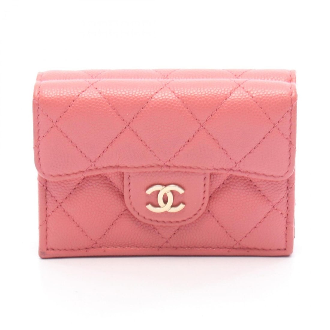 Chanel Classic Small Flap Wallet Matelassé Tri-fold Wallet, Caviar Leather (Grained Calfskin),: --- Catalog ---Category: SizeSize (HxWxD): 7.5cm x 10.5cm x 3cm / 2.95'' x 4.13'' x 1.18''Category: DesignType: Wallet (tri-fold)Color: PinkGender: WomenMaterial: Grained Calfskin Category: GeneralBra