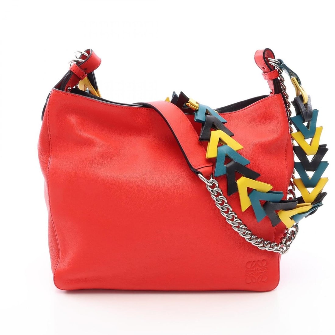Loewe V Bucket 2-Way Shoulder Bag/Handbag, Leather, Women's, Red/Multicolor: --- Catalog ---Category: SizeSize (HxWxD): 24cm x 26cm x 15.5cm / 9.44'' x 10.23'' x 6.1''Category: DesignType: Handbag, Shoulder bagColor: Multi-color, Red colorGender: WomenMaterial: Leather Categor