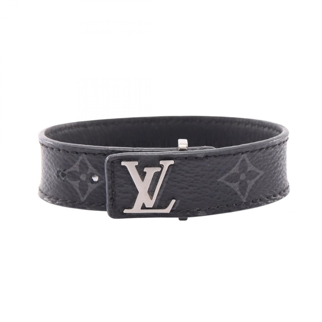 Louis Vuitton LOUIS VUITTON Bracelet LV Slim Monogram Eclipse Accessory Leather Men's Black M6456 (1 of 11)