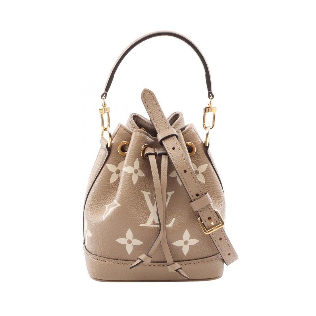 Louis Vuitton Nano Noe Bicolor 2-Way Handbag, Leather, Monogram Empreinte, Women's, Beige/Ivory,: --- Catalog ---Category: SizeSize (HxWxD): 15cm x 13cm x 10cm / 5.9'' x 5.11'' x 3.93''Category: DesignType: HandbagColor: Beige, Cream, Ivory, TourterelleGender: WomenMaterial: Monogram Empreinte Cat