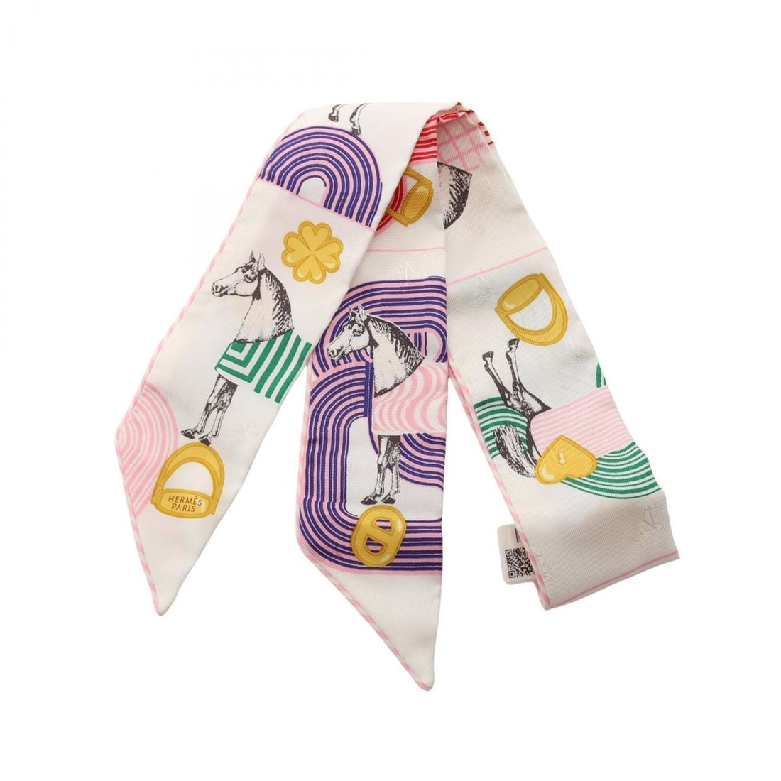 Hermes Twilly Garde Robe Pop Charms Ribbon Scarf Muffler Silk Women's White Pink Multicolor: --- Catalog ---Category: SizeSize (LxW): 85cm x 5cm / 33.46'' x 1.96''Category: DesignType: ScarfColor: Multi-color, Pink, WhiteGender: WomenMaterial: Silk Category: GeneralLine: TwillyBrand: Hermes--