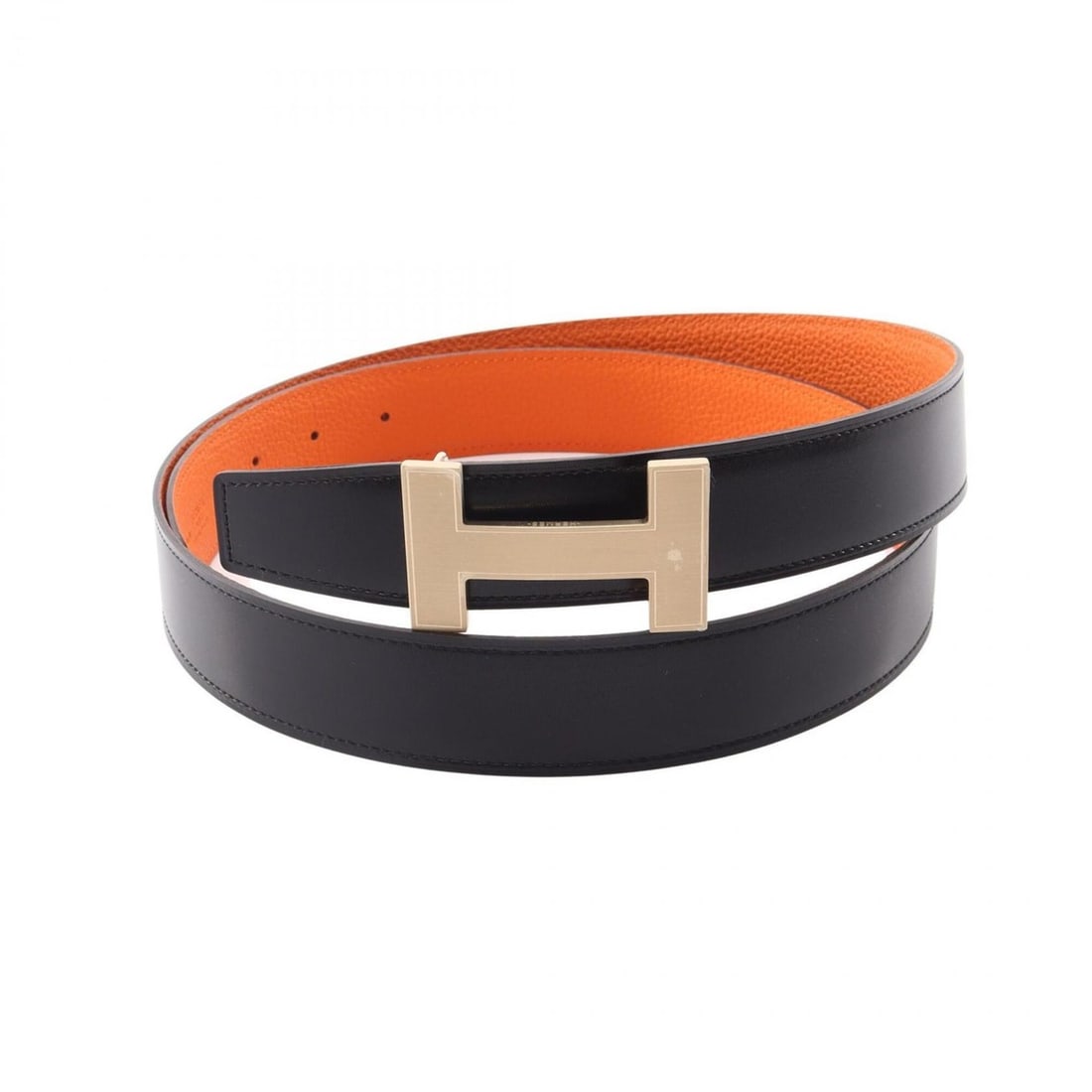 Hermes Constance H-belt, reversible belt, calfskin (cowhide), Togo, box calf, men's, black/orange.: --- Catalog ---Category: SizeWidth: 3cm / 1.18''Length: 98cm - 103cm / 38.58'' - 40.55''Category: DesignType: Standard beltColor: Black, OrangeGender: MenLeather/Fur Type: Box calf leather, Togo leath