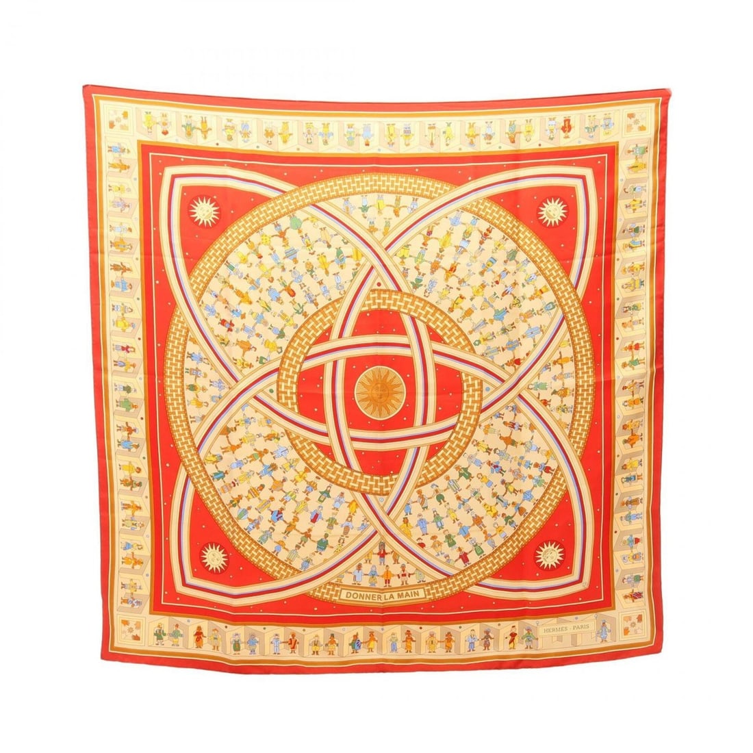 Hermes Carre 90 Donner La Main Scarf/Muffler, Silk, Women's, Red/Multicolor (1 of 12)